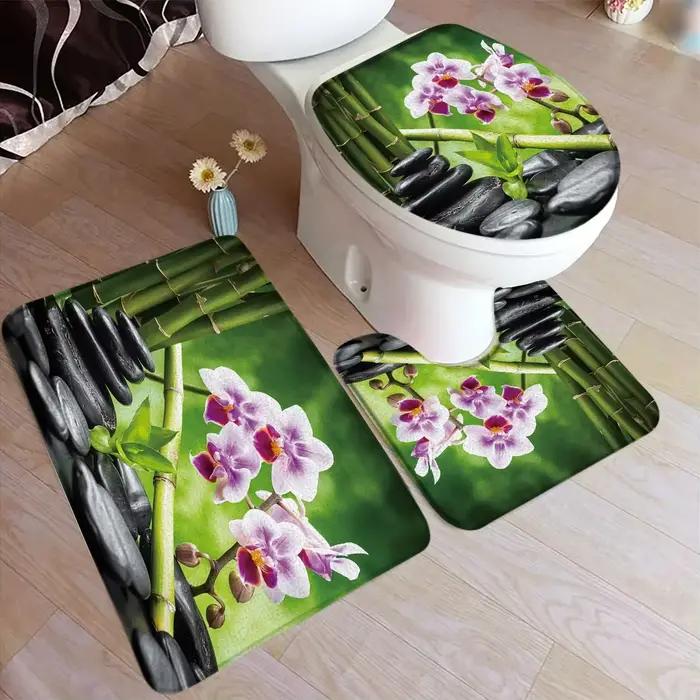 Ensemble de tapis de bain en bambou vert Zen
