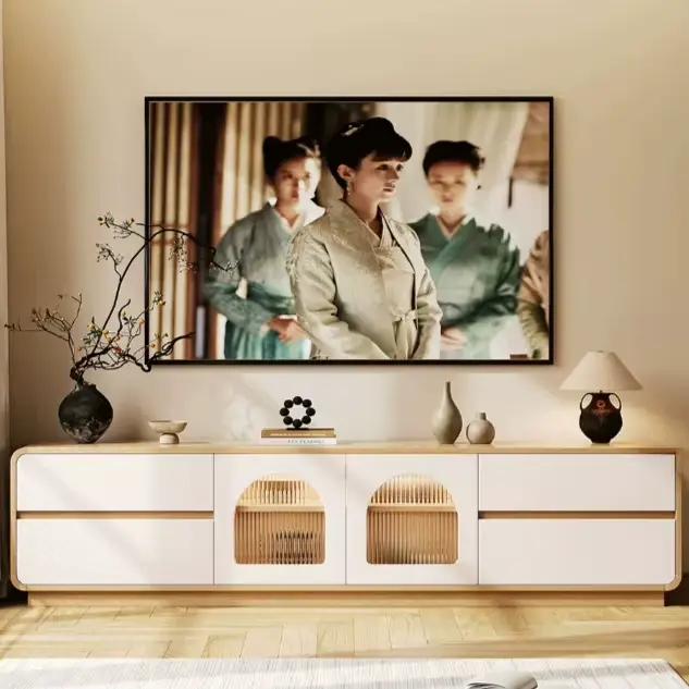 Meuble TV en bois massif blanc pour salon, meuble de rangement intelligent pour téléviseur, meuble mural en noyer, mobilier de salon, décoration moderne
