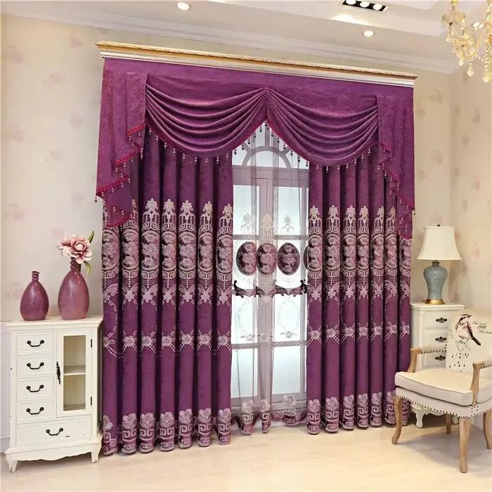 Rideaux de fenêtre français occultants en chenille, bleu, beige, violet, marron, haute qualité, style européen, villa, salon, chambre à coucher