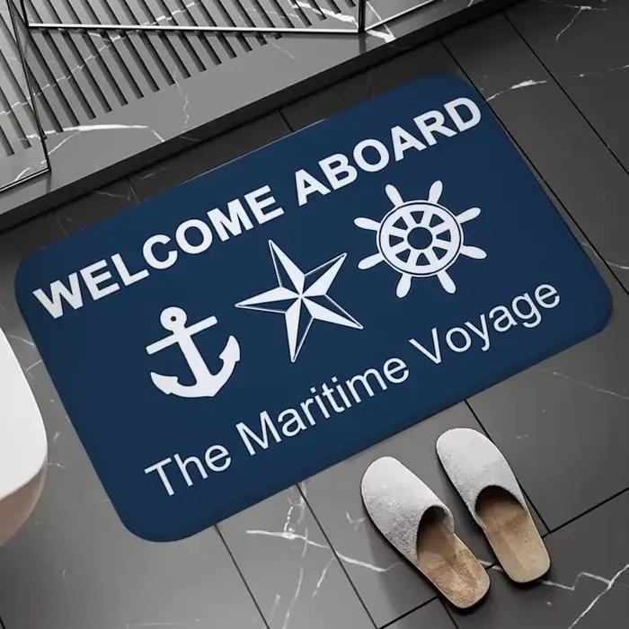 Tapis de bain Chic ancre nautique bateau bleu marine rayures