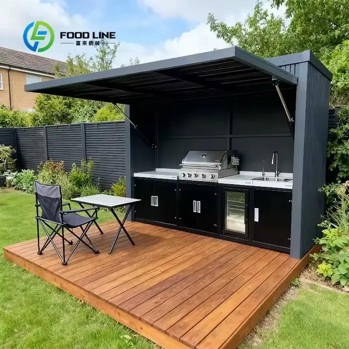 Cuisine extérieure pliable sur mesure, robuste et résistante aux intempéries, avec barbecue à gaz pour la cuisson en extérieur