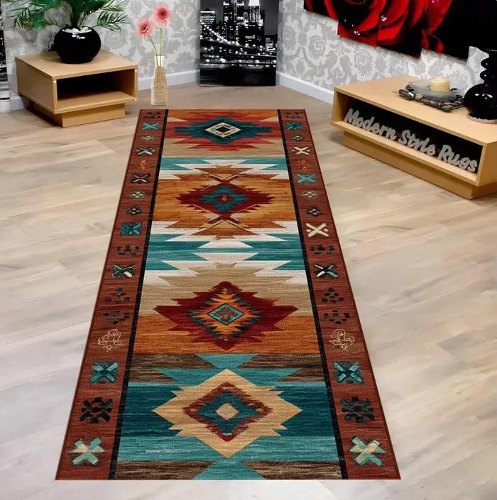 Tapis Long à rayures géométriques ethniques