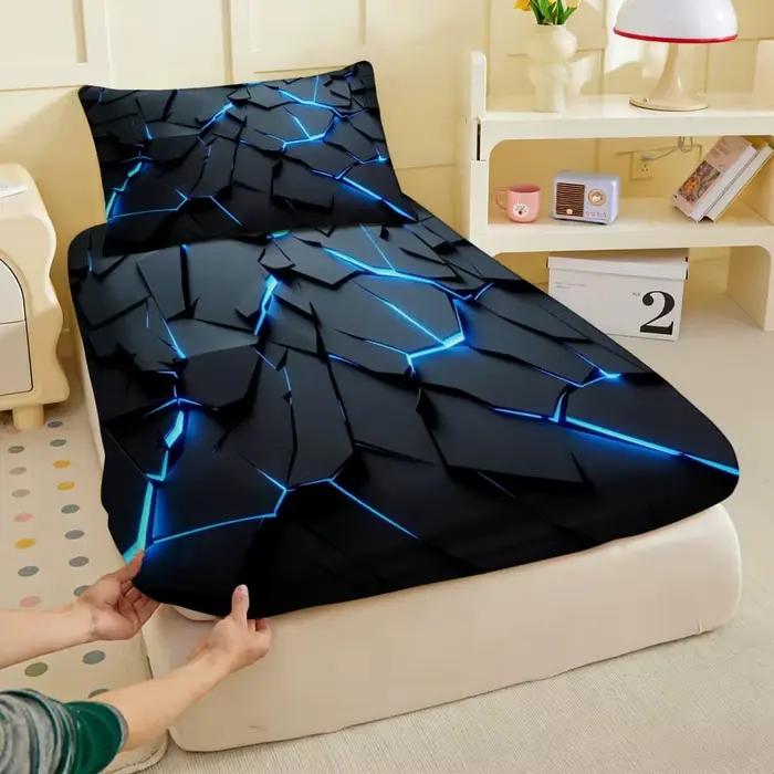 1 drap-housse 3D bleu, inspiré de la technologie