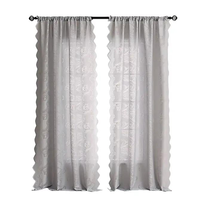 Rideaux Voilages Brodés Tulipes pour Salon et Chambre Décoration Style Champêtre 2 Panneaux Simplifiés