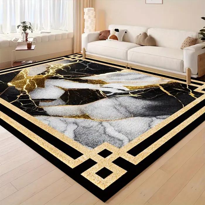 Tapis de luxe noir et or en marbre