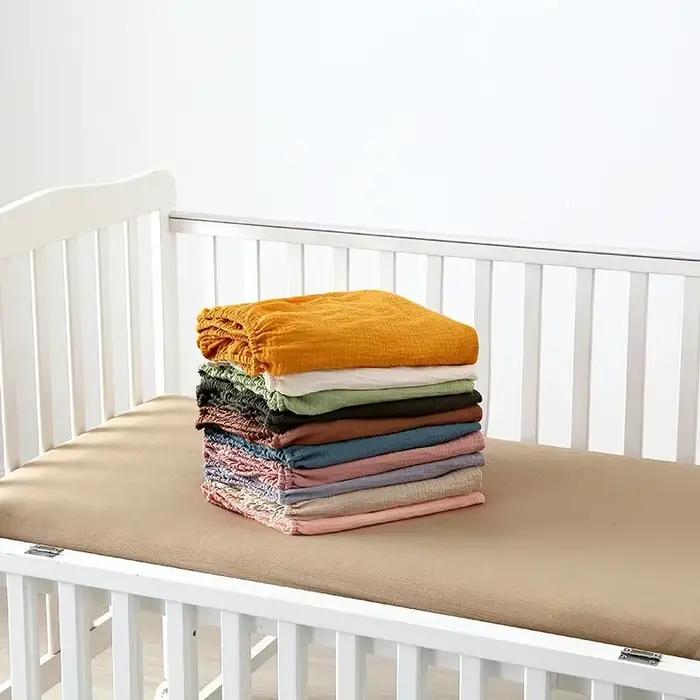Drap-housse en mousseline de coton pour bébé, protège-matelas pour enfants, nom personnalisé