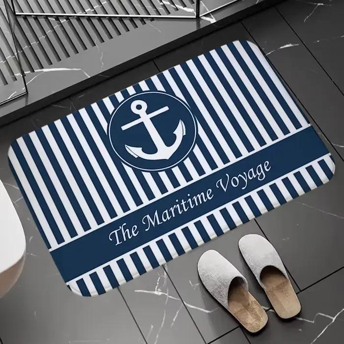 Tapis de bain Chic ancre nautique bateau bleu marine rayures
