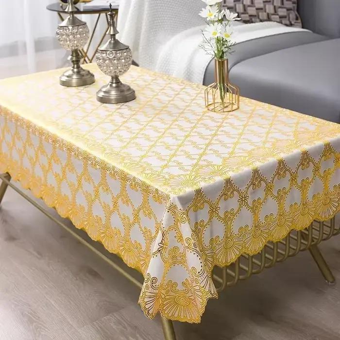 Nouvelle nappe dorée de Style européen, imperméable, résistante à l'huile et aux brûlures, tapis de Table basse rectangulaire