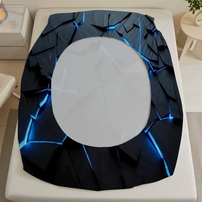 1 drap-housse 3D bleu, inspiré de la technologie