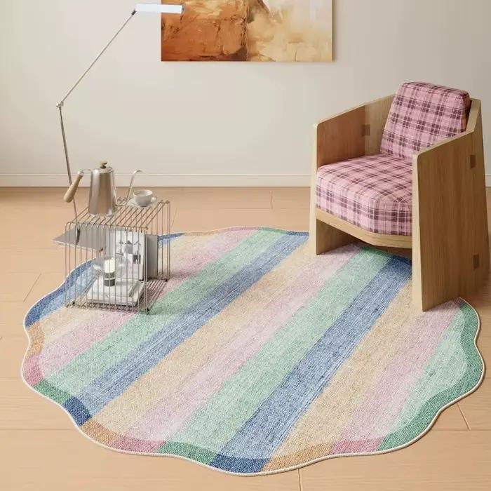Tapis rond moelleux et doux de couleur Dopamine pour la décoration du salon