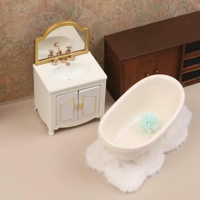 Modèle de meubles de salle de bain pour maison de poupée 1/12 : baignoire, toilettes, lavabo, armoire - Accessoires de décoration pour maison de poupée