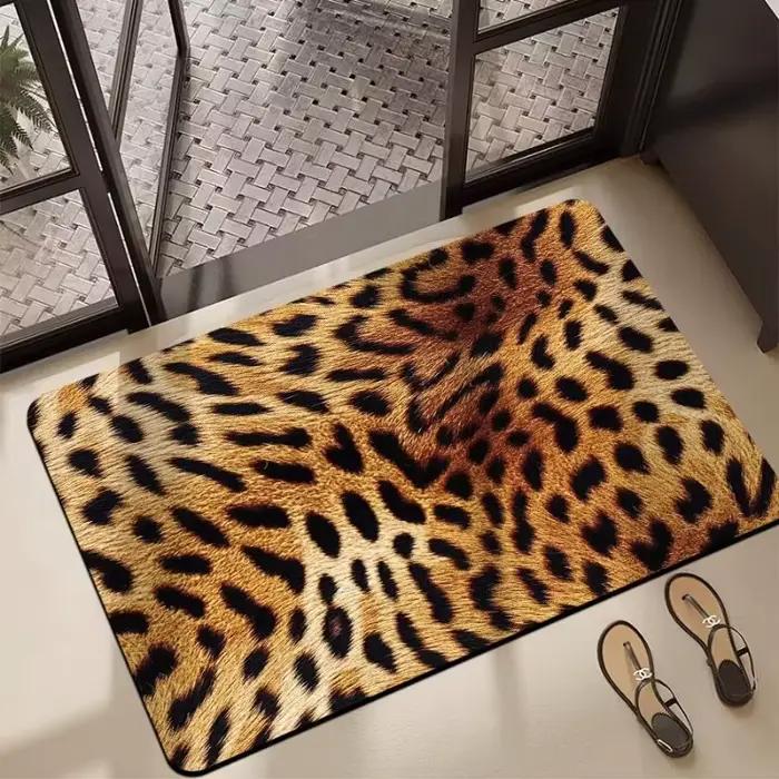 Tapis de sol absorbant en flanelle léopard pour salle de bain
