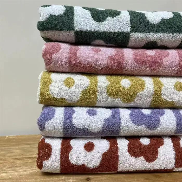 Serviette en coton à fleurs à carreaux pour adultes et enfants