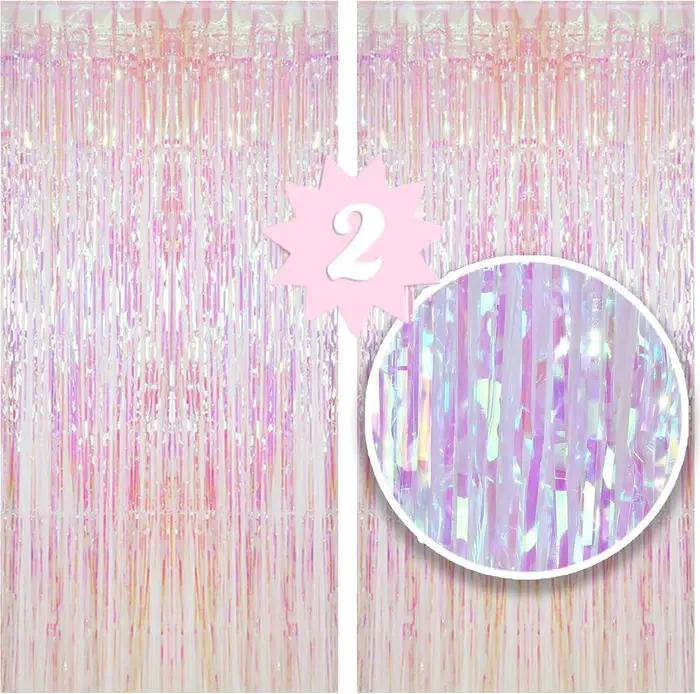 Rideau de pluie rose irisé transparent de 2 mètres, décoration murale de fond, décoration de fond de fête d'anniversaire et de mariage