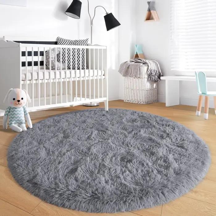 Tapis rond moelleux noir pour chambre à coucher
