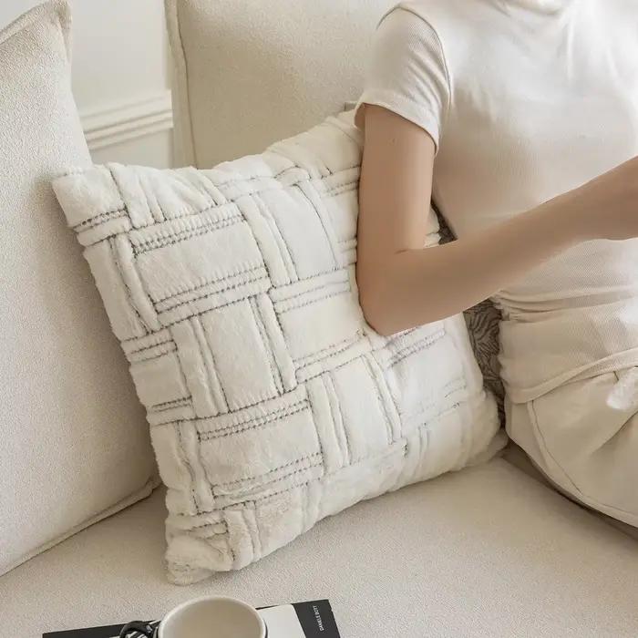 Juste de coussin en peluche bleu royal