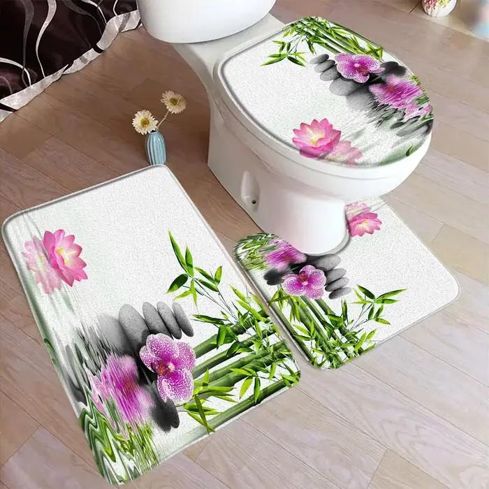 Ensemble de tapis de bain en bambou vert Zen
