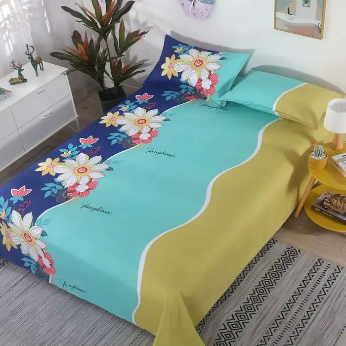 Parure de lit en coton avec taies d'oreiller, drap plat, textile de maison, literie de chambre, amoureux, 3 pièces par ensemble