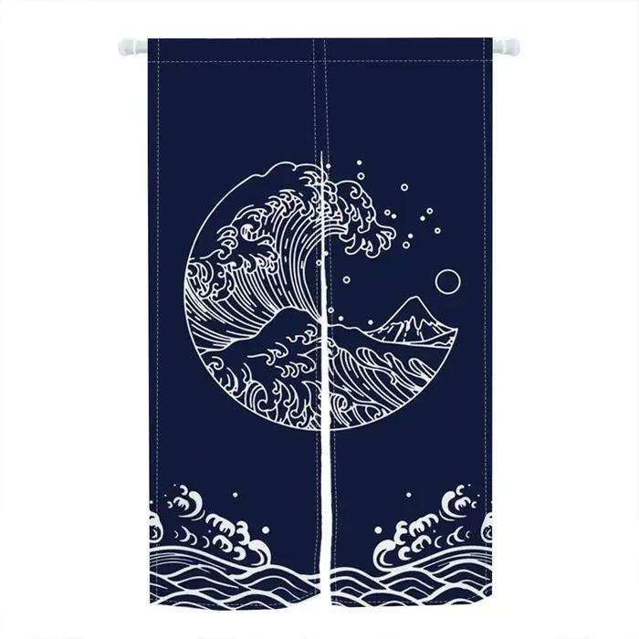 VIKAMA Motif de rideau de porte de style japonais : grue et vagues florales