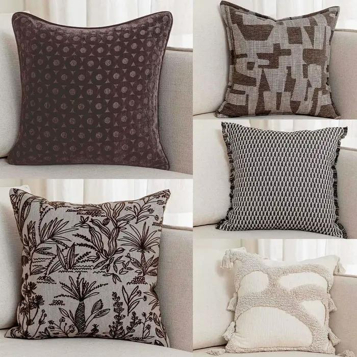 Housse de coussin jacquard marron vintage de qualité supérieure