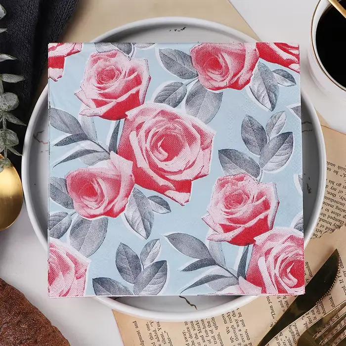 Lot de 20 serviettes en papier jetables imprimées Cœur et Rose pour la décoration de mariage et de fête DIY