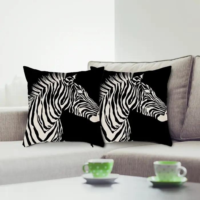Juste de coussin en lin épaissi de zèbre noir sauvage africain