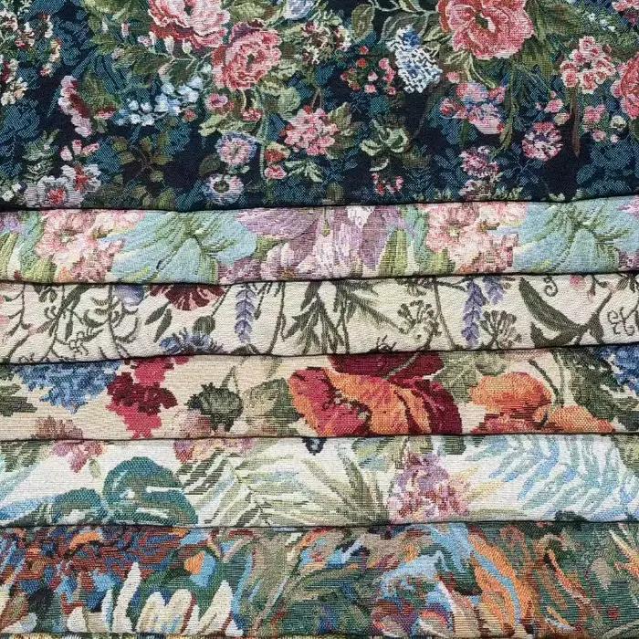 Tissu Jacquard Chenille Style Peinture à l'Huile au Mètre pour Housse de Canapé