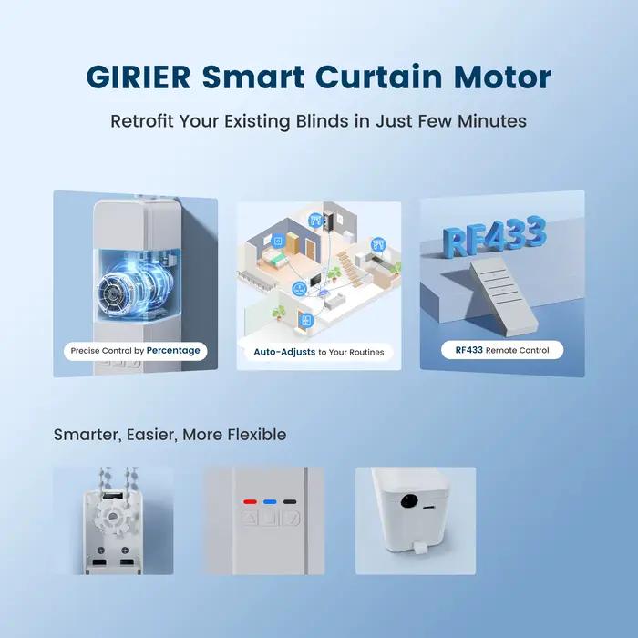 GIRIER – moteur de rideau intelligent, WiFi, moteur de pare-soleil motorisé pour stores, fonctionne avec Alexa Google Home Assistant, prend en charge l'application Tuya
