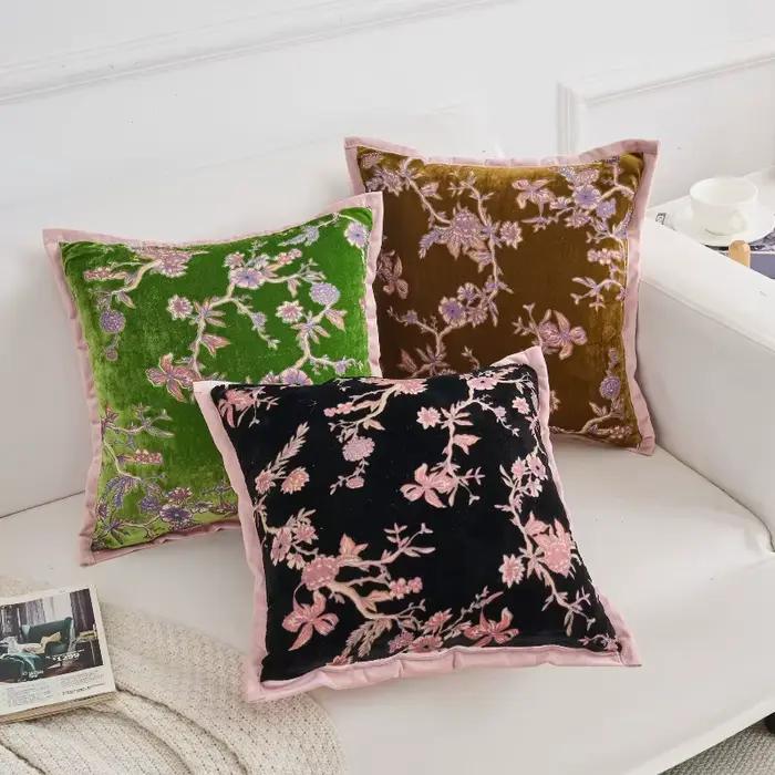 Housse de coussin en velours imprimé floral