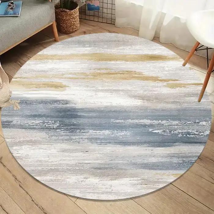 Tapis rond abstrait bleu gris Wabi-Sabi