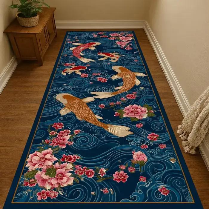 Tapis de sol à motif de poisson Koi oriental