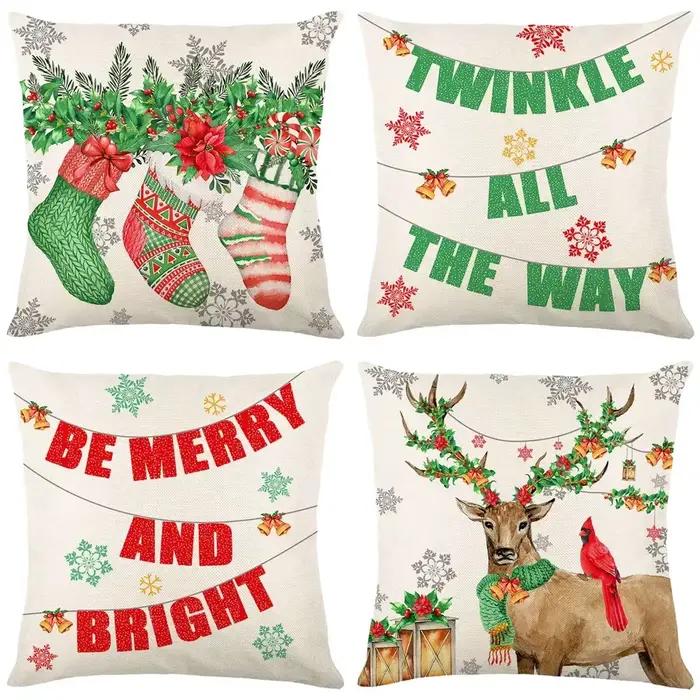 Housse de coussin en lin joyeux noël