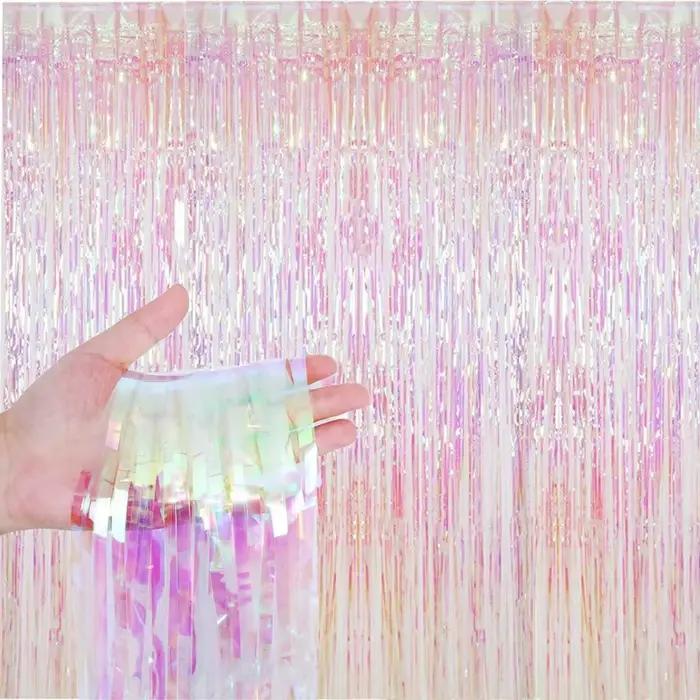 Rideau de pluie rose irisé transparent de 2 mètres, décoration murale de fond, décoration de fond de fête d'anniversaire et de mariage