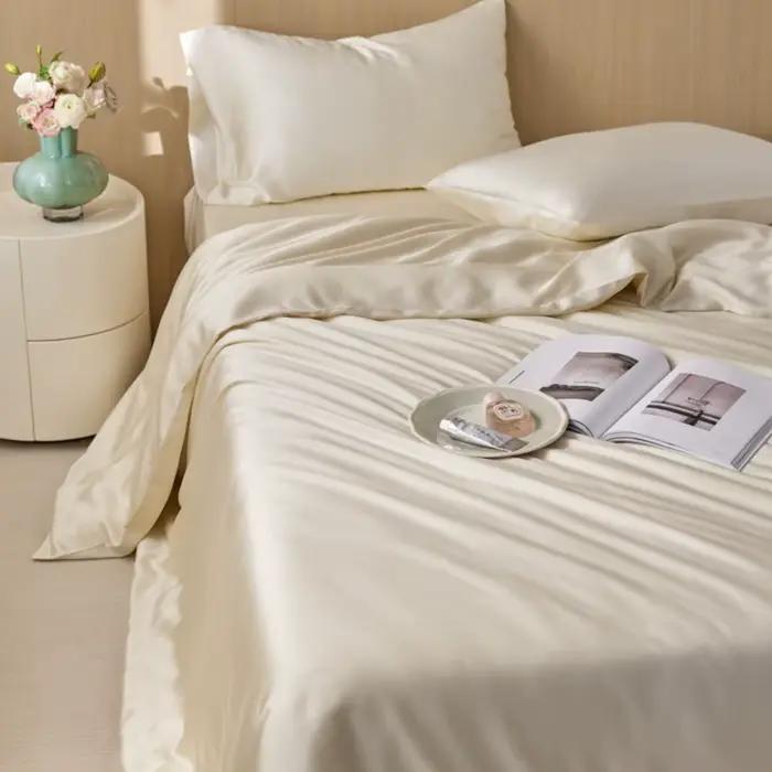 Sondeson 100% housse de couette en soie naturelle avec taie d'oreiller peau saine double reine roi couleur unie literie soyeuse pour cadeau de sommeil