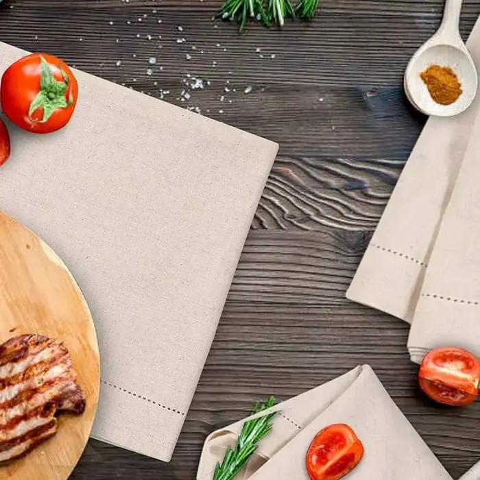 6 pièces de serviettes en lin, serviettes de table blanches en coton et lin