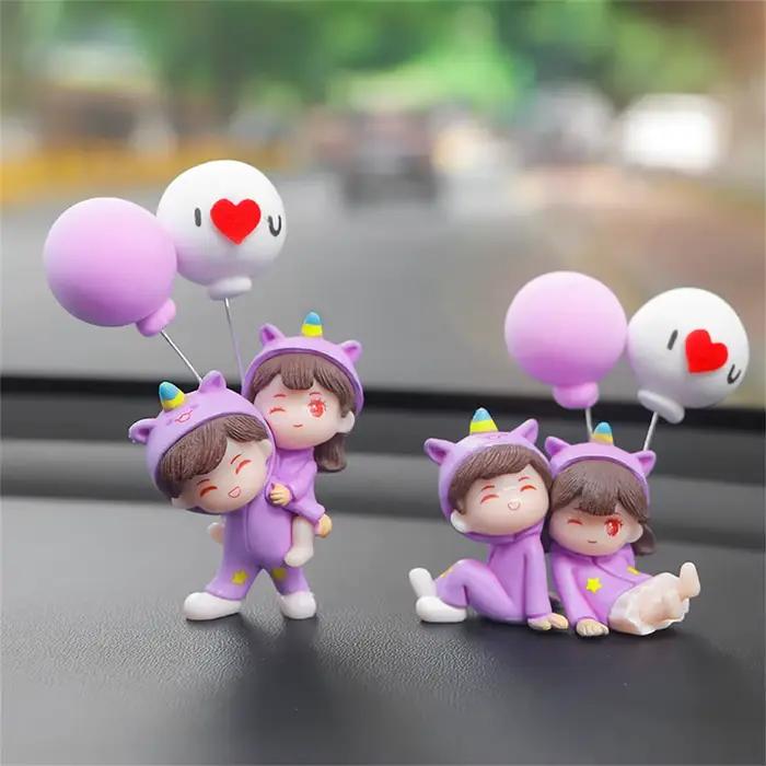 Vêtements de nuit licorne pour Couple, décoration de voiture, modèle de figurine de dessin animé, Console centrale automatique, ornements de tableau de bord, accessoires d'intérieur de voiture