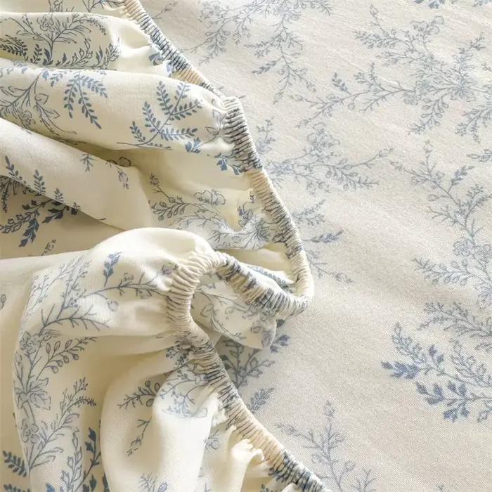Drap-housse en coton lavé imprimé Floral