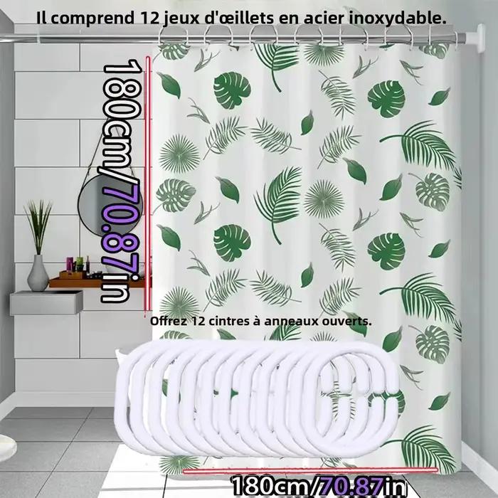 Rideau de douche simple motif feuilles vertes