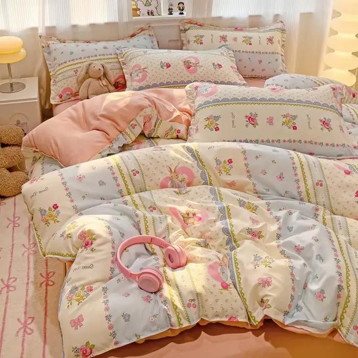 Ensemble de housse de couette à fleurs Ins avec fermeture éclair