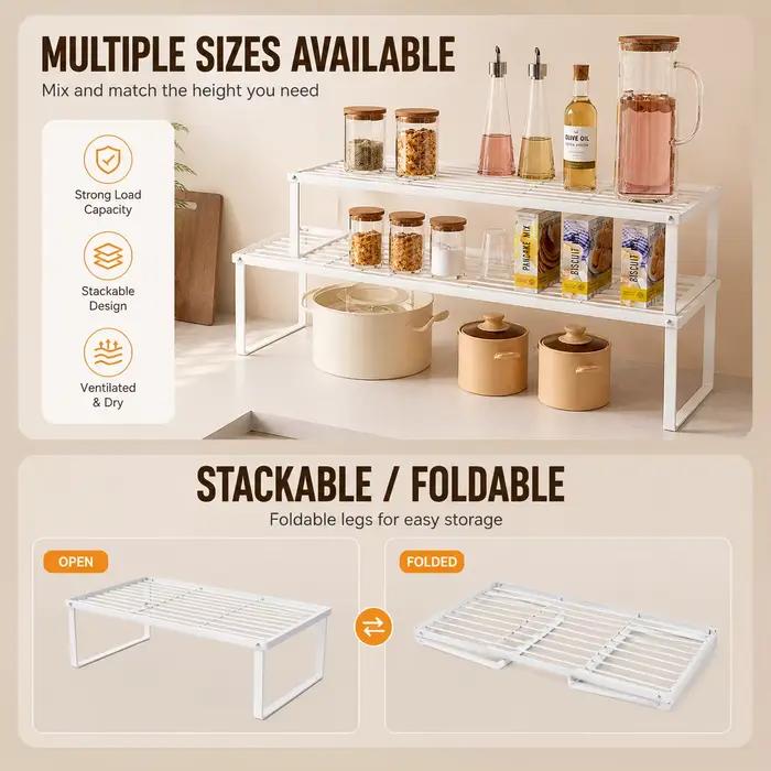 Étagère de rangement empilable en acier au carbone pour comptoir de cuisine, organisateur de placard pour bols, assiettes, casseroles, pots à épices, et pour salle de bain ou bureau