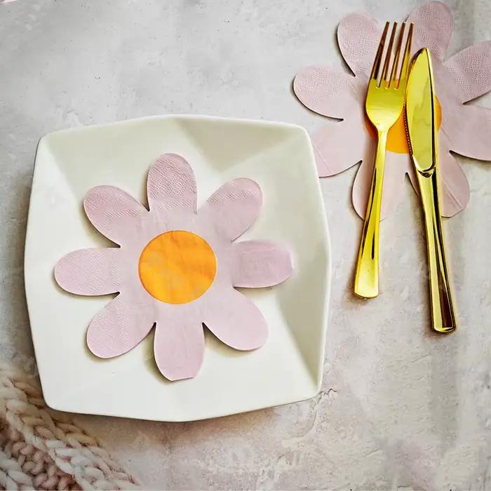 20 serviettes en papier à motifs floraux - Jaune, orange, violet, blanc, serviettes de table douces en forme de pétales pour mariage, fête, décoration