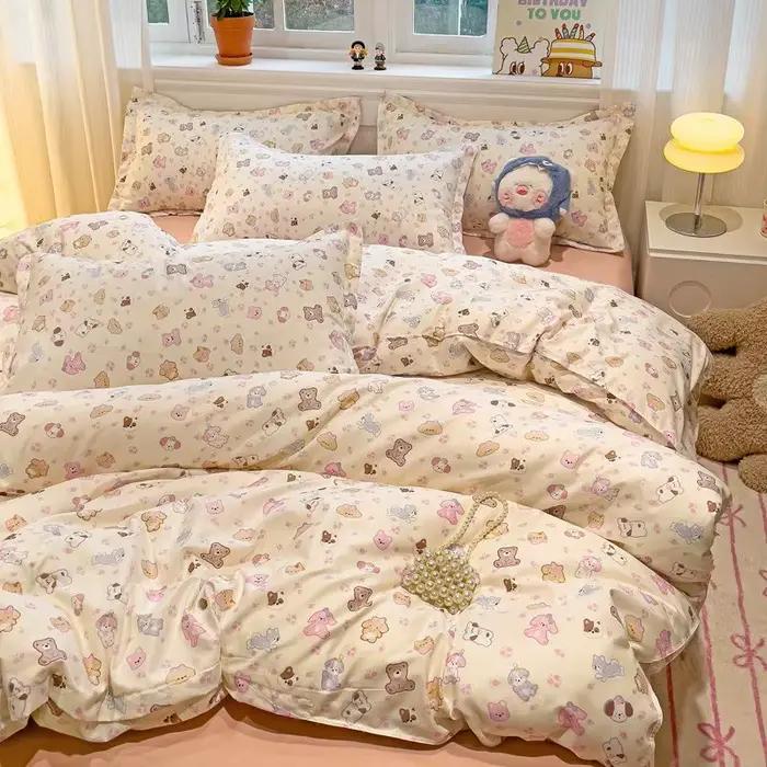 Ensemble de housse de couette à fleurs Ins avec fermeture éclair