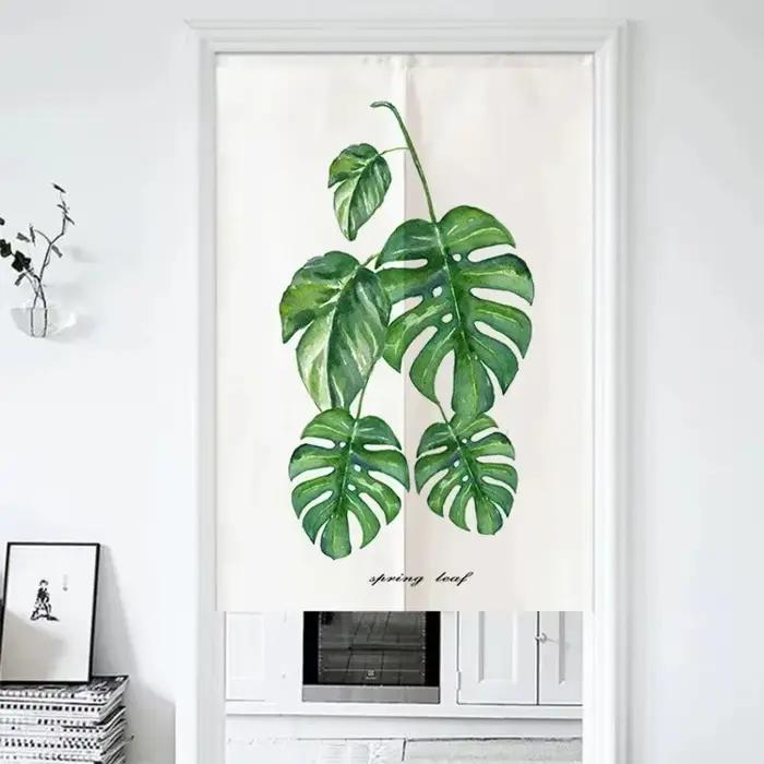 Rideau de porte VIKAMA imprimé feuilles vertes aquarelle