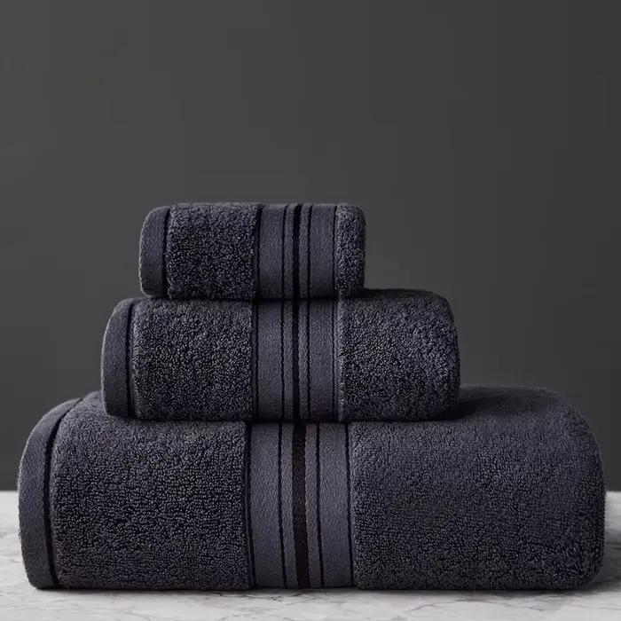 Nouveau Serviette en coton égyptien ensembles de serviettes de bain couleur unie épaissir ensemble