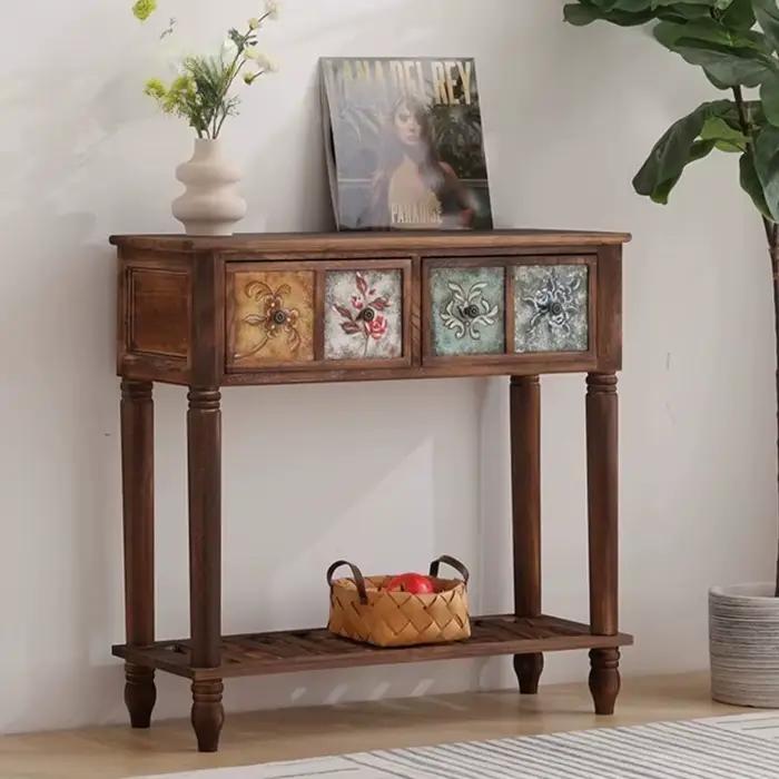Meuble à chaussures vintage en bois massif avec tiroirs, armoire de style mid-century, meubles de rangement colorés pour chambre et couloir