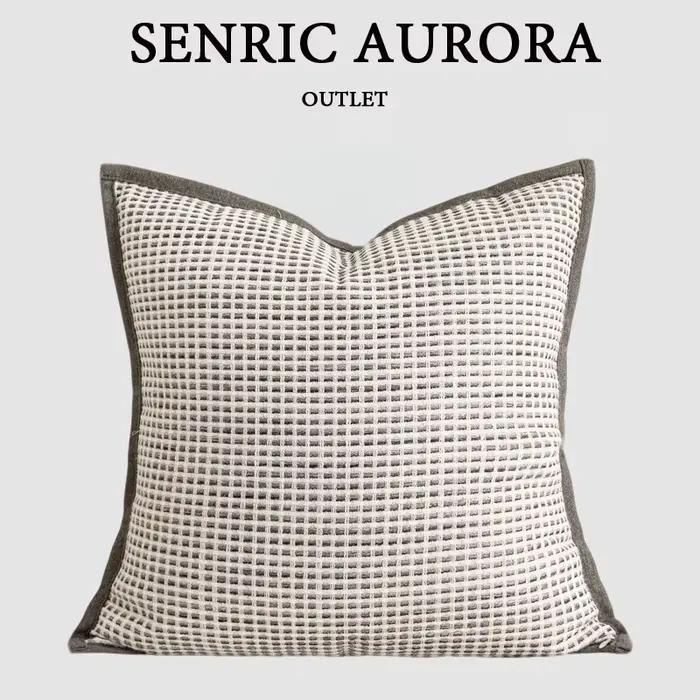 Housse de coussin de luxe design 30x50 45x45 60x60cm en lin taupe tissé avec bordure carrée pour la maison