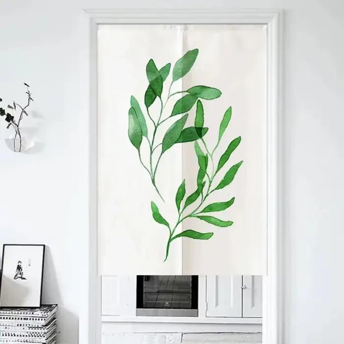 Rideau de porte VIKAMA imprimé feuilles vertes aquarelle
