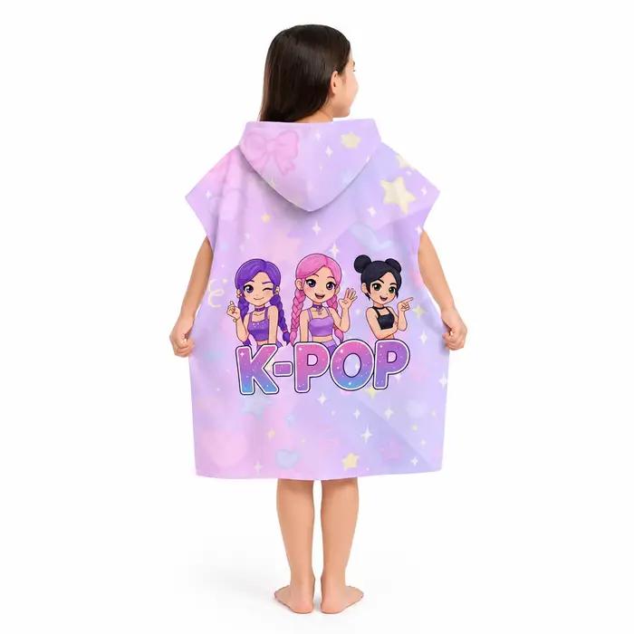 Serviette poncho à capuche style K-Pop pour enfants et adultes