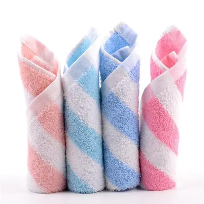 1Pc 25x25cm petit carré rayé Terry coton Portable enfants salle de bain suspendus main visage serviette