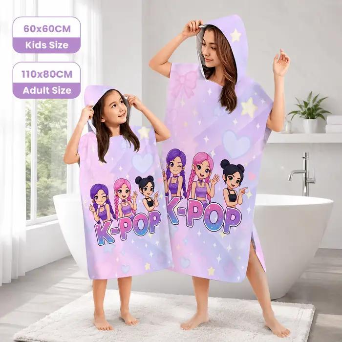 Serviette poncho à capuche style K-Pop pour enfants et adultes